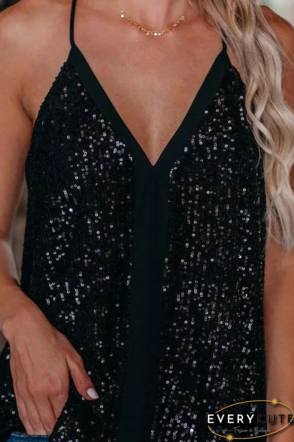 Sequin V Neck Vest Crop Top
