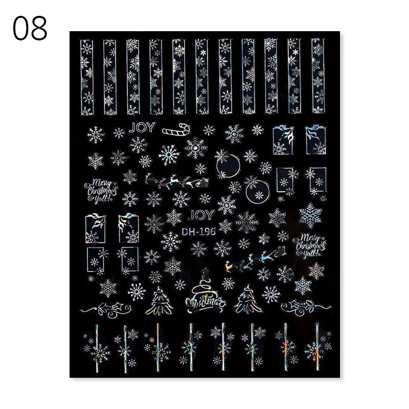 2021 NEW Christmas Slider Nail Art Water Decals Decoration Snowflake Nail Art Sticker DIY Manicures Water Transfer Foil Xmas Gif-Nail Inspo