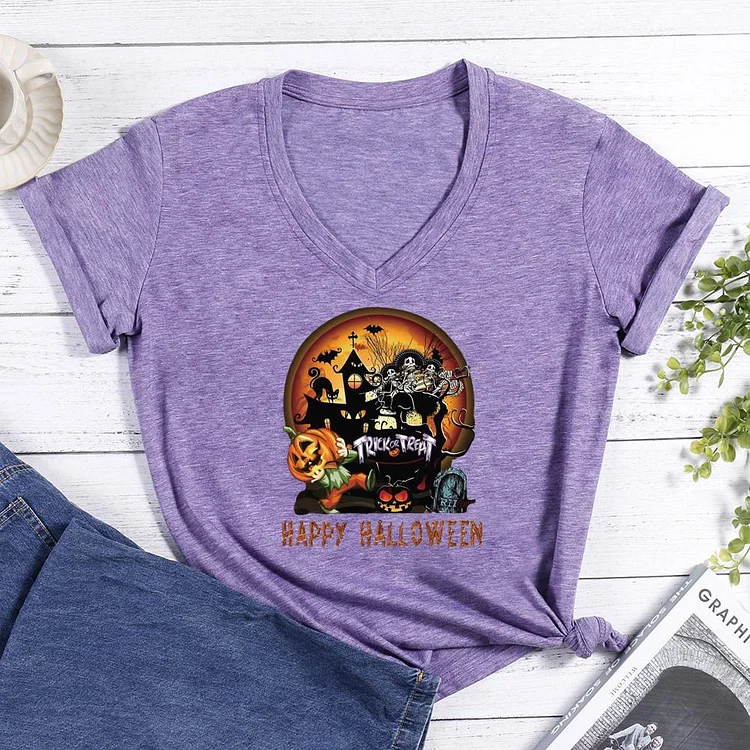Trick Or Treat Happy Halloween V-neck T Shirt-Annaletters