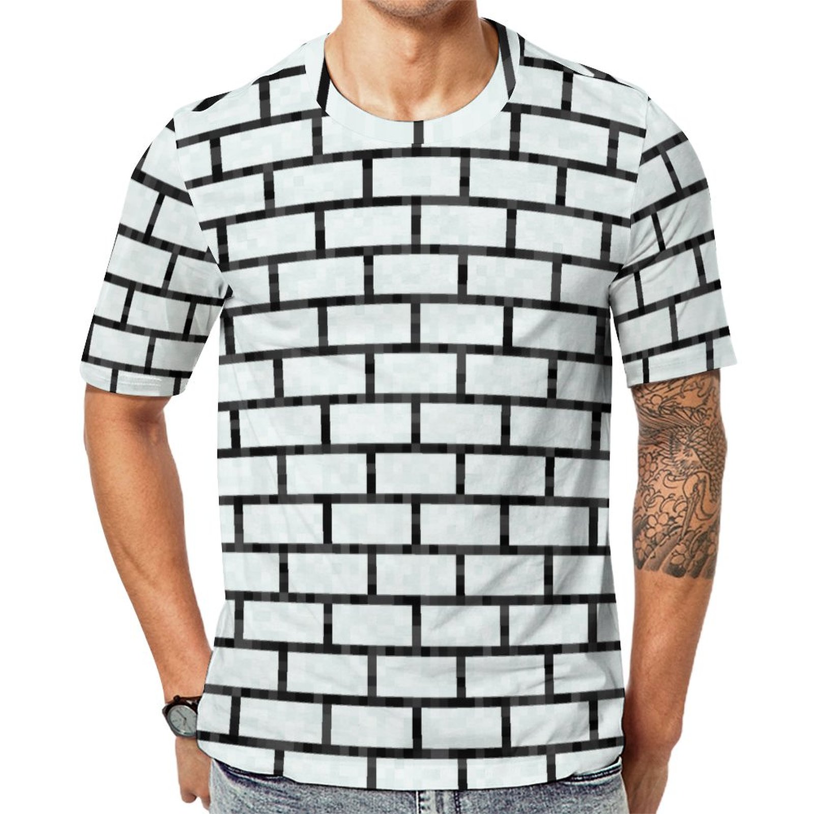 Green 8 Bit Video Game Look Bricks Short Sleeve Print Unisex Tshirt Summer Casual Tees for Men and Women Coolcoshirts