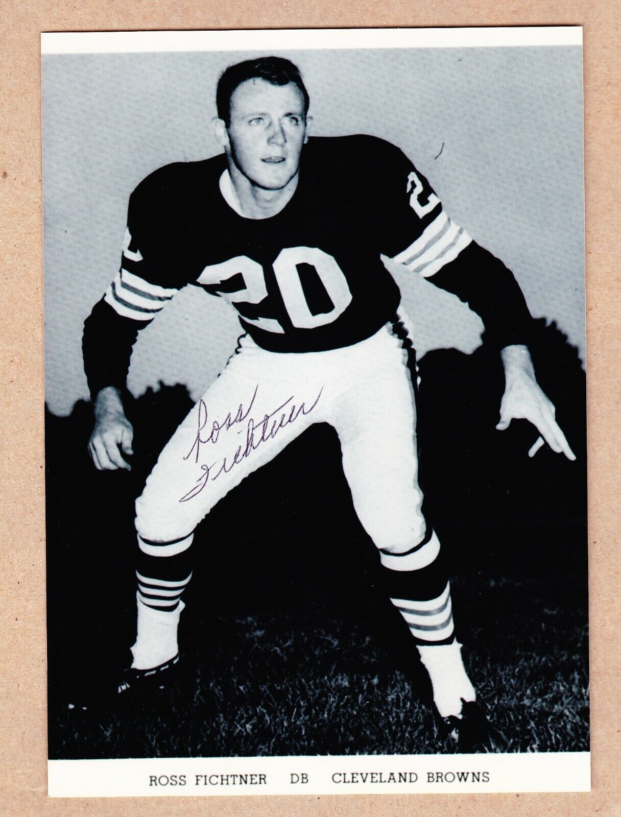 Ross Fichtner signed 5x7 Cleveland Browns B&W Photo Poster painting- 1960-66 ( All-Pro 1965-66)