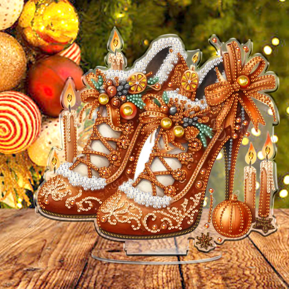 2D Flat Xmas High Heels DIY Acrylic Desktop Diamond Art Kits for Adults Beginner