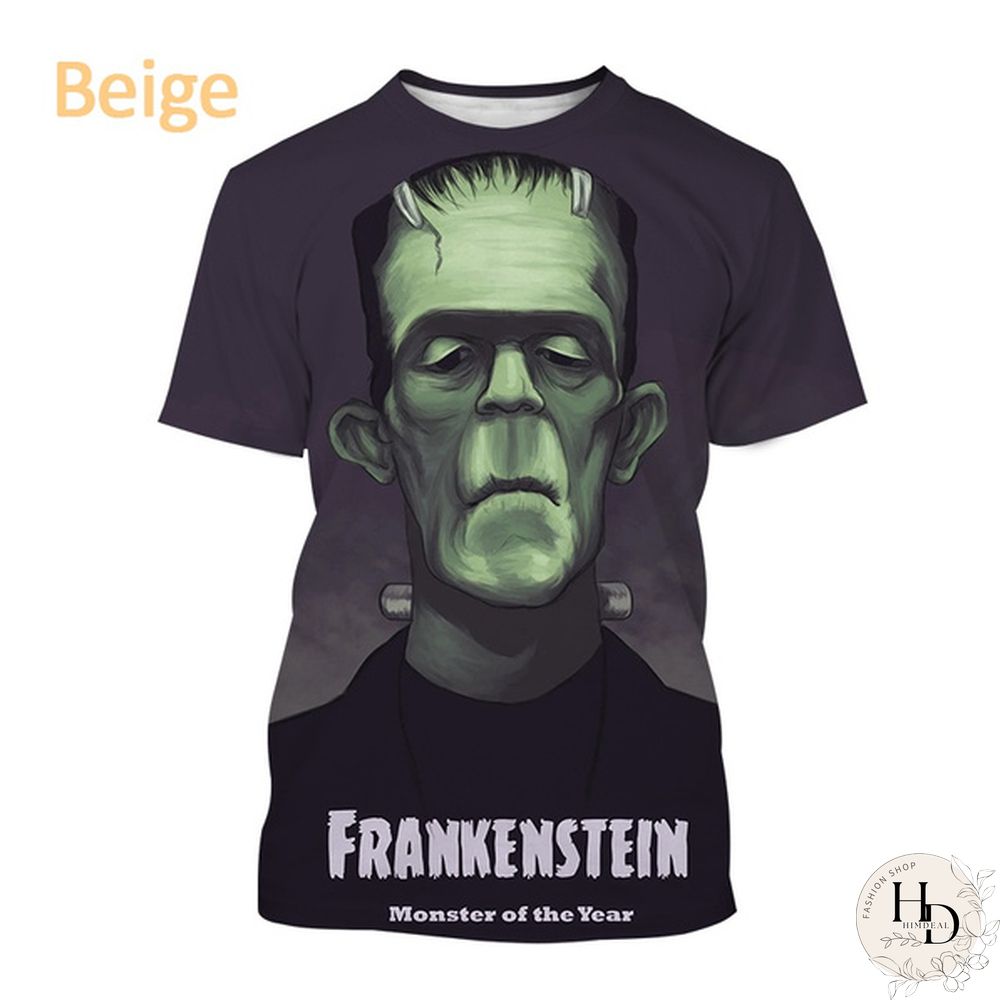 Frankenstein Short-Sleeved Shirt Mens Casual Fashion Horror Movie Harajuku Streetwear Top