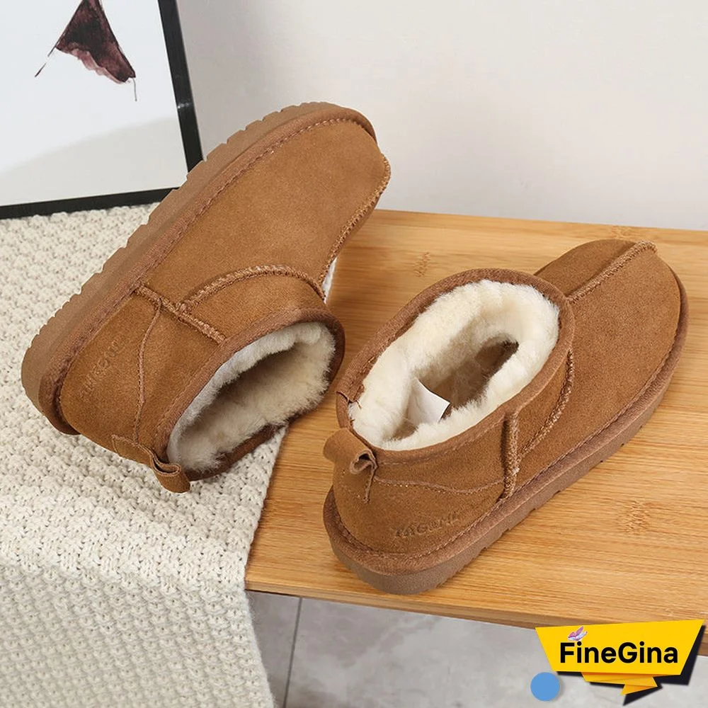 Vintage Artificial Short Plush Flats Boots Shoes