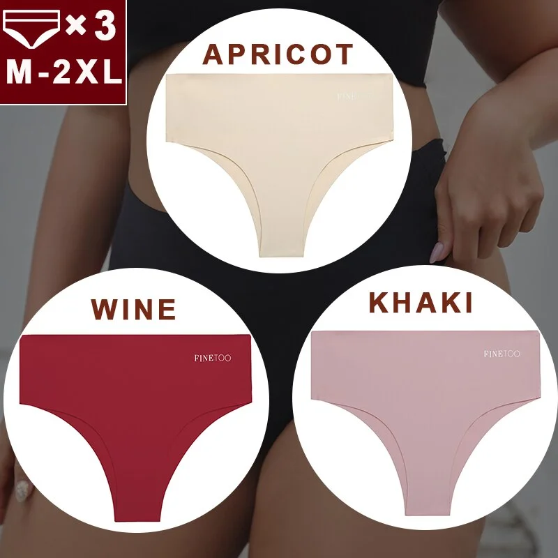 FINETOO 3PCS/Set Women Seamless Underwear Panties Ice Silk Lingerie Female Briefs Plus Size M-2XL Sexy Girls Breathable Pantys