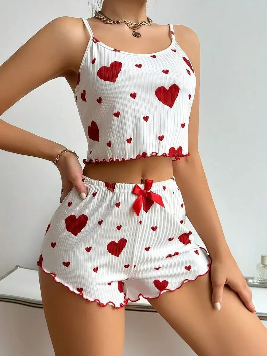 Churchf 2024 Love Print Sweet Sling Shorts Pure Want Suit Pajamas Women Shunger Lingerie