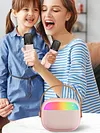 Mini Karaoke Machine Portable BT 5.3 Speaker with 2 Wireless Microphone(Blue)