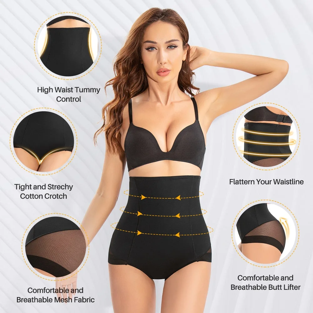 Coloriented 19611 High Waist Tummy Control Panties for Women Sexy Mesh Shapewear Butt Lifter Lingerie Cotton Crotch Sexy Briefs
