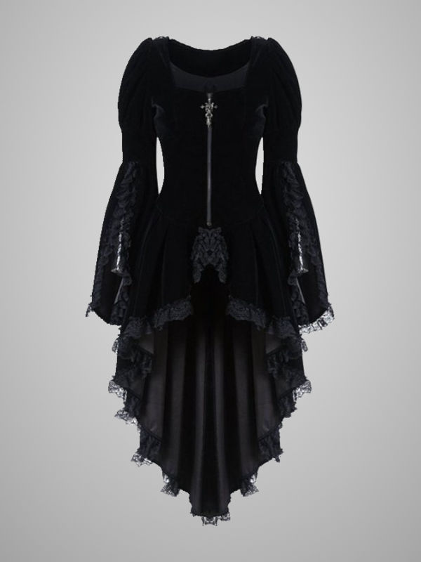 Vintage Lace Paneled Zipper Long Bell Sleeve Mermaid Dress