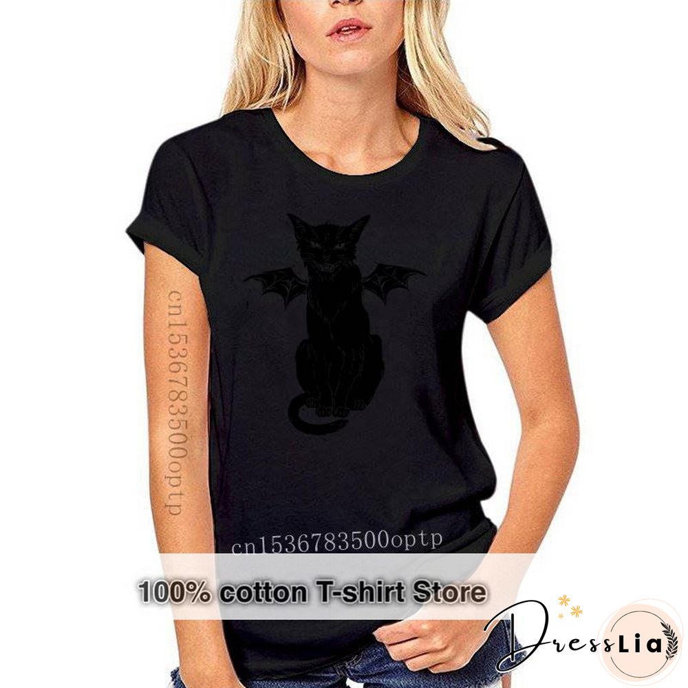 New Cotton T Shirt Funny Gothic Retro Devil Cat Artwork Print Short Sleeve Tops Tees Fashion Casual T Shirt Brand Clothing