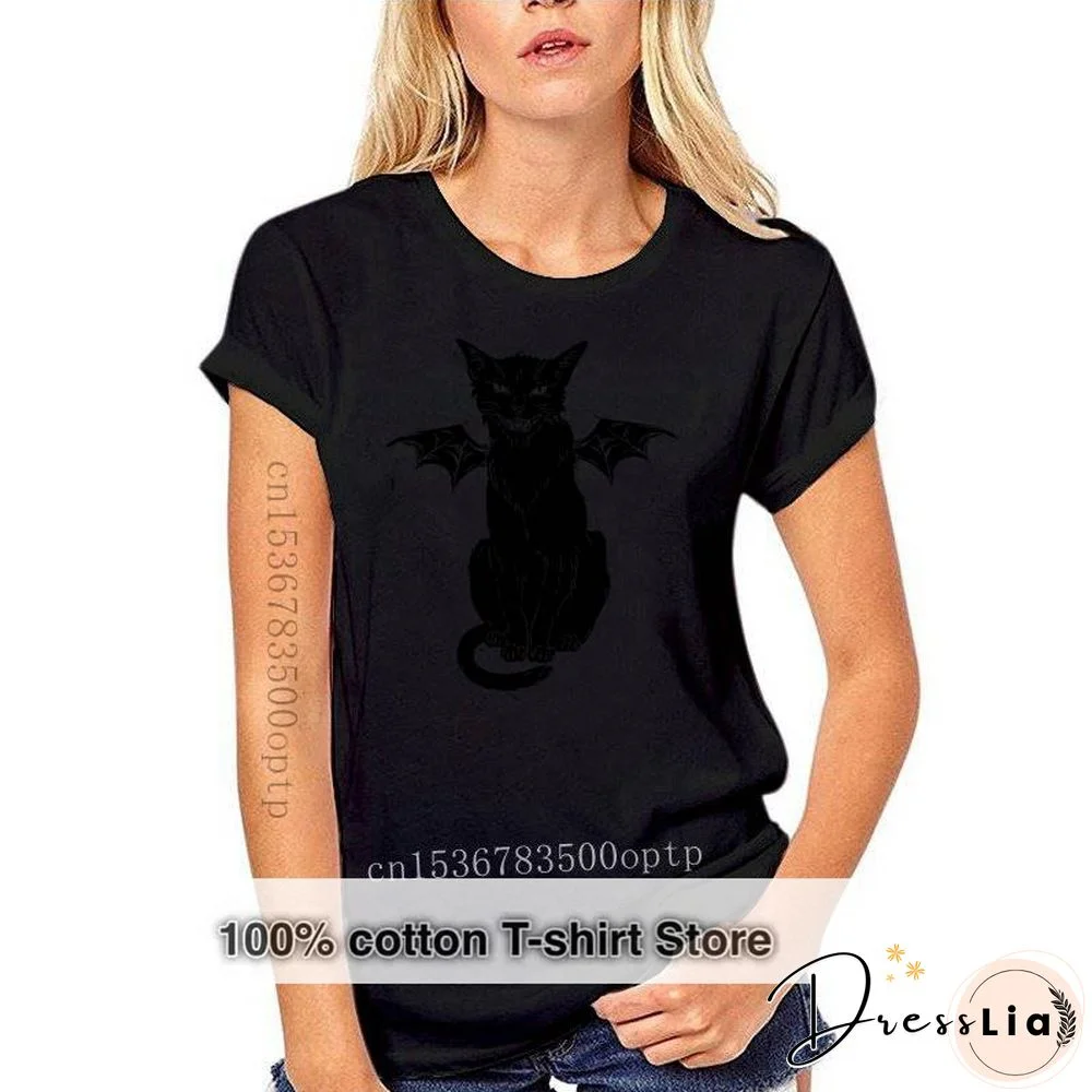 New Cotton T Shirt Funny Gothic Retro Devil Cat Artwork Print Short Sleeve Tops Tees Fashion Casual T Shirt Brand Clothing