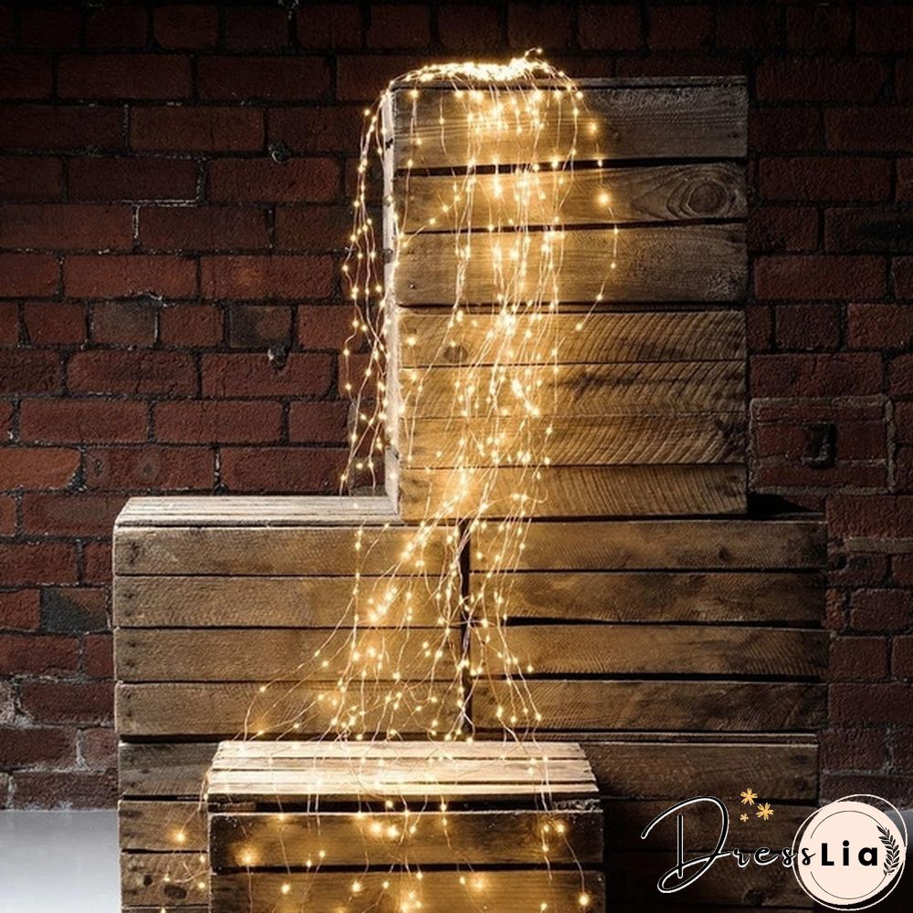 Led Copper Wire Fairy String Lights Vine Branch Light String Waterfall Holiday Curtain Lamp Garden Christmas Party Decor