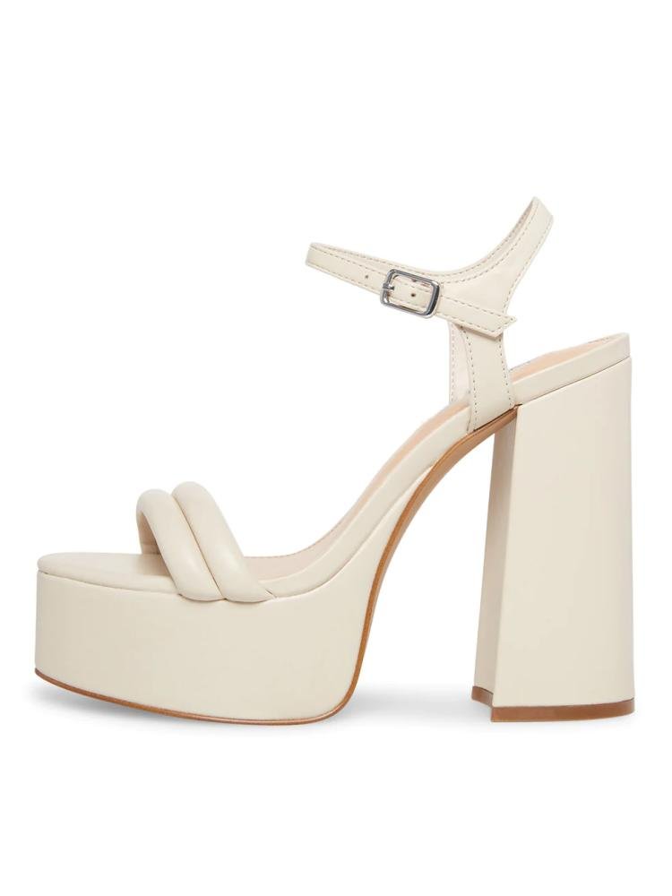 White Buckle Platform Almond Toe Chunky Heel Sandals