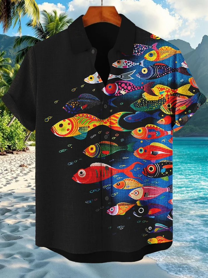Men's Hawaii Multicolor Fish Cartoon Print Shirt