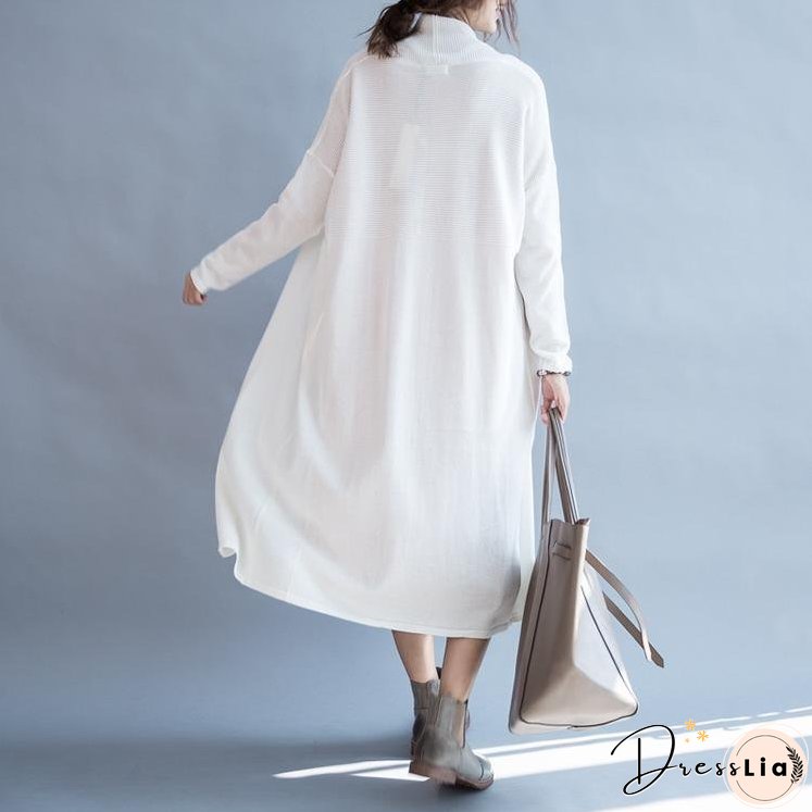 White woolen knit cardigan long knitted coat outwear