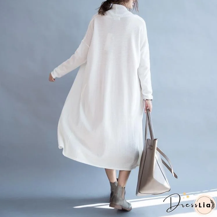 White woolen knit cardigan long knitted coat outwear
