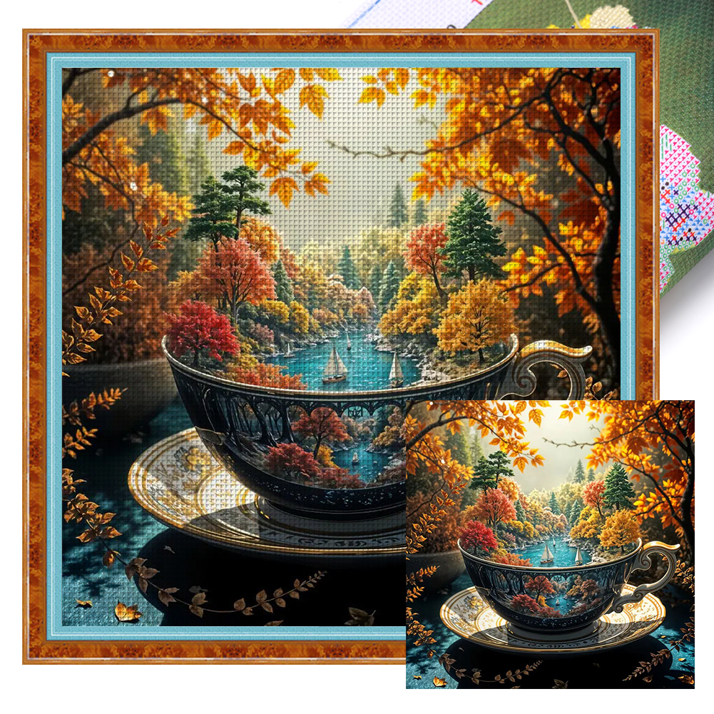 Silhouette Cup Scenery Full 11CT Pre-stamped Canvas(50*50cm) Cross Stitch
