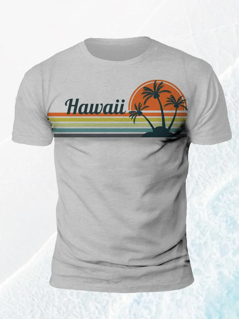 Men's Vintage Sunset Palm Beach Hawaiian T-shirt in  mildstyles