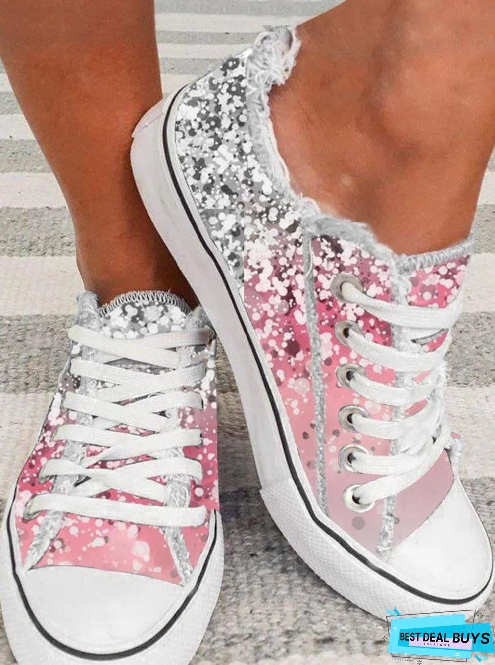 Pink Gradient Print Breathable Sneakers