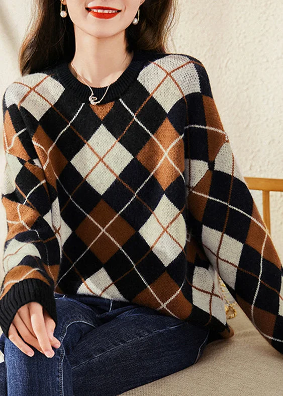 Casual Brown Coffee Colour Print Woolen Knit Sweatshirts Long Sleeve