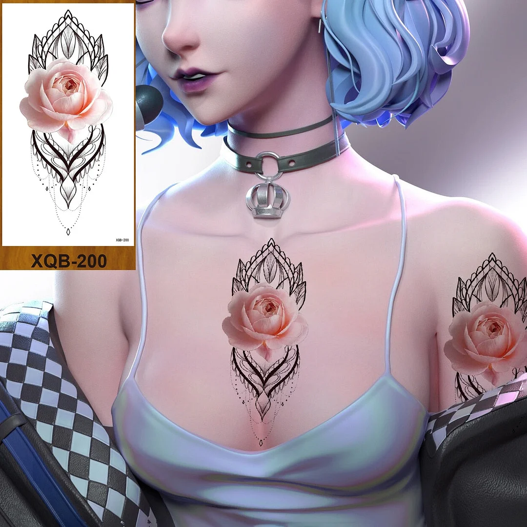 Temporary Tattoos Stickers Women Girls Arm Waist Buttocks Chest Art Fake Tatoo Sexy Flower Bush Peony Rose Lily Body Face Jewels