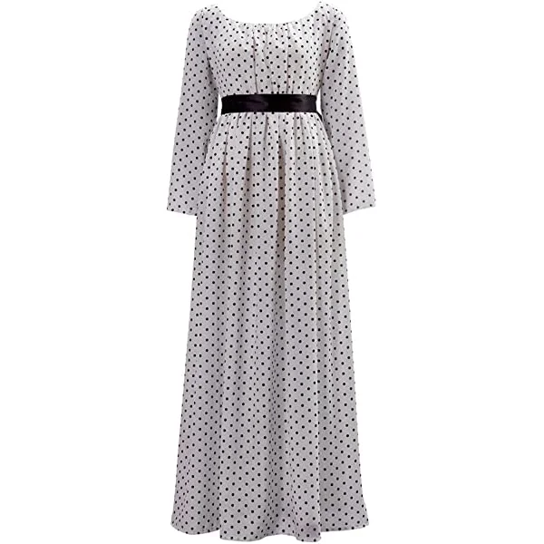 Women's Jane Austen Regency Dresses With Wave Point Sash Ruffle Waist Dress Gown Costumes Fashion Dress
