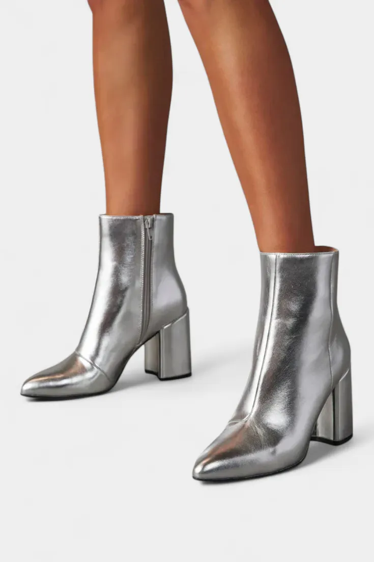 Sleek Metallic Ankle Boots with Block Heel