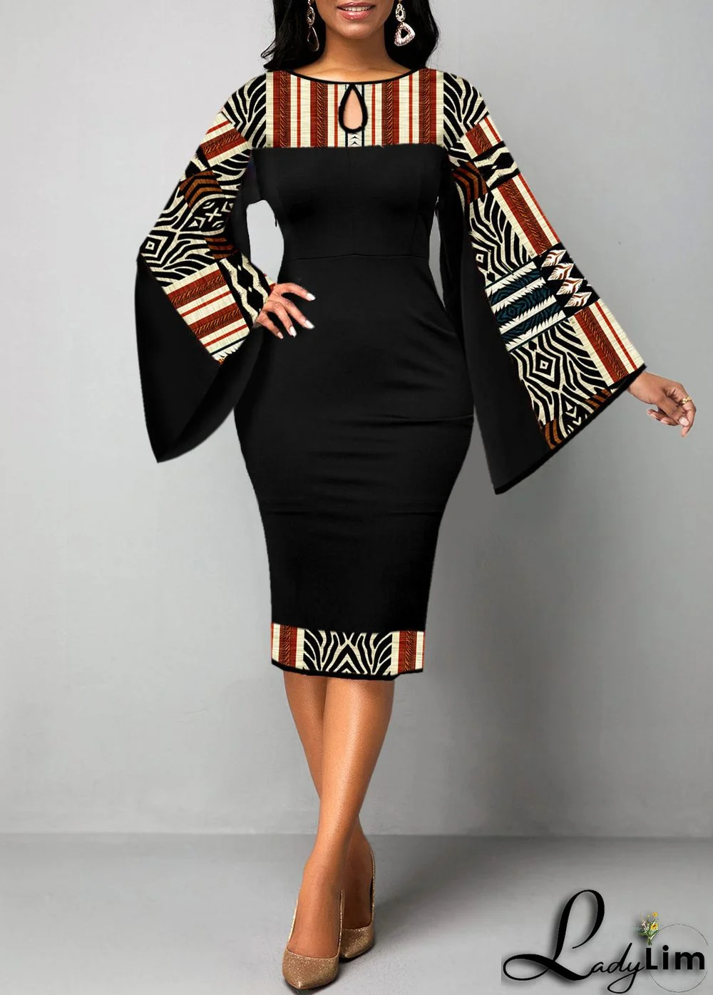 Sexy Fashion Digital Printing Long Sleeve Women's Dress