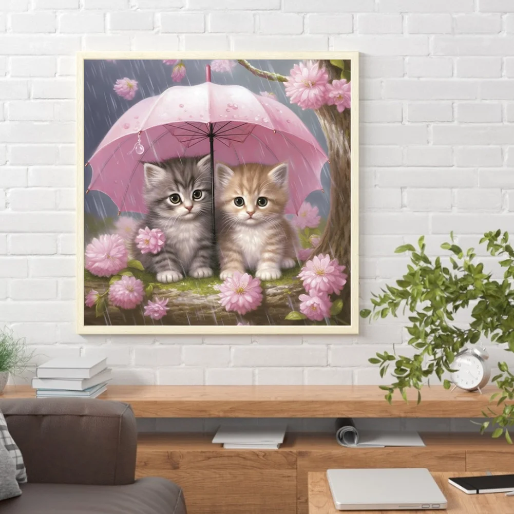 Diamond Painting - Full Round Drill - Umbrella Cat(Canvas|40*40cm)