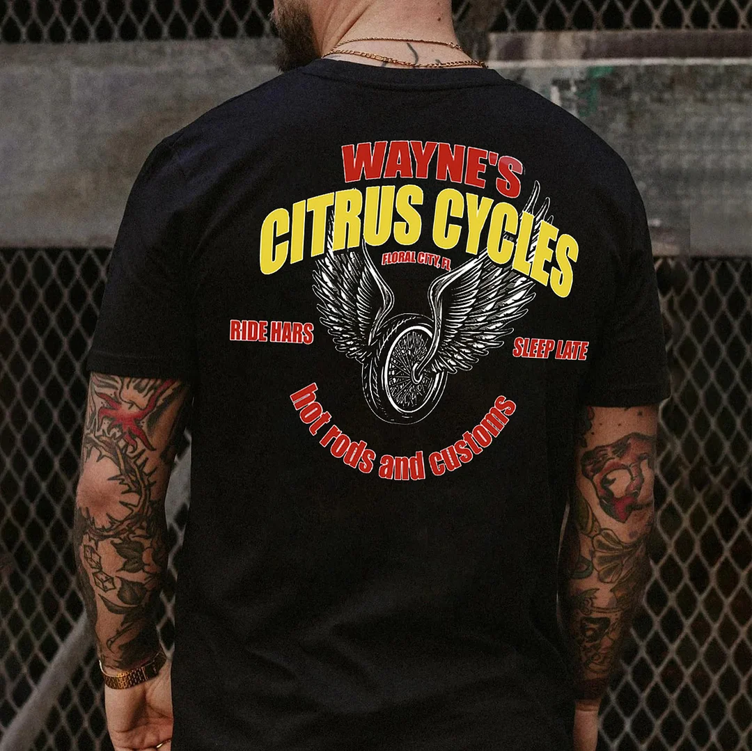 WAYNE'S CITRUS CYCLES Flywheel Print Men's T-shirt