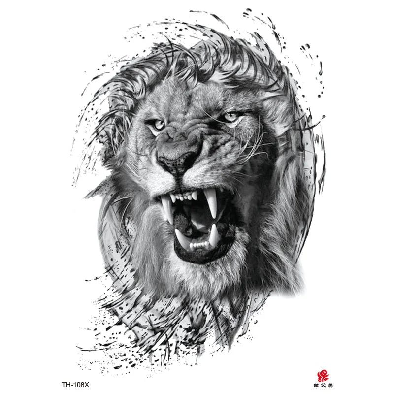 Lion Tiger Cool Temporary Tattoo Sticker Fashion Wolf Waterproof Animal Body Art Arm Tatto Fake Removable Tatoo for Men Women