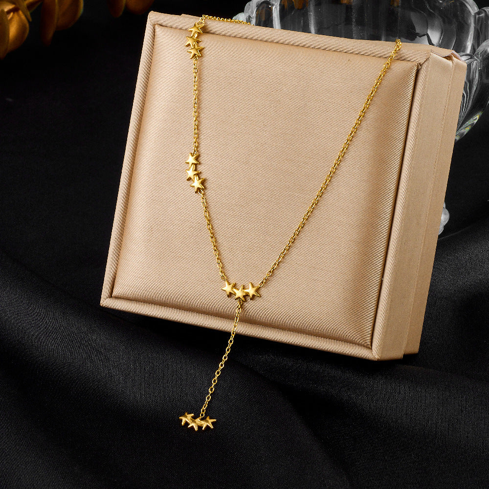 Small Design Versatile Simple Stainless Steel Diamond-Studded Love Disc Accessories Y-Shaped Long Tassel Necklace