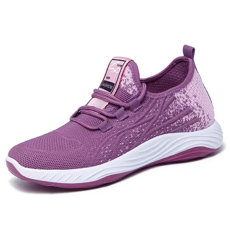 2021 New Women's Sneakers Spring and Summer Flying Woven Breathable Casual Running Shoes Ladies Outdoor Soft Bottom Trend Shoes