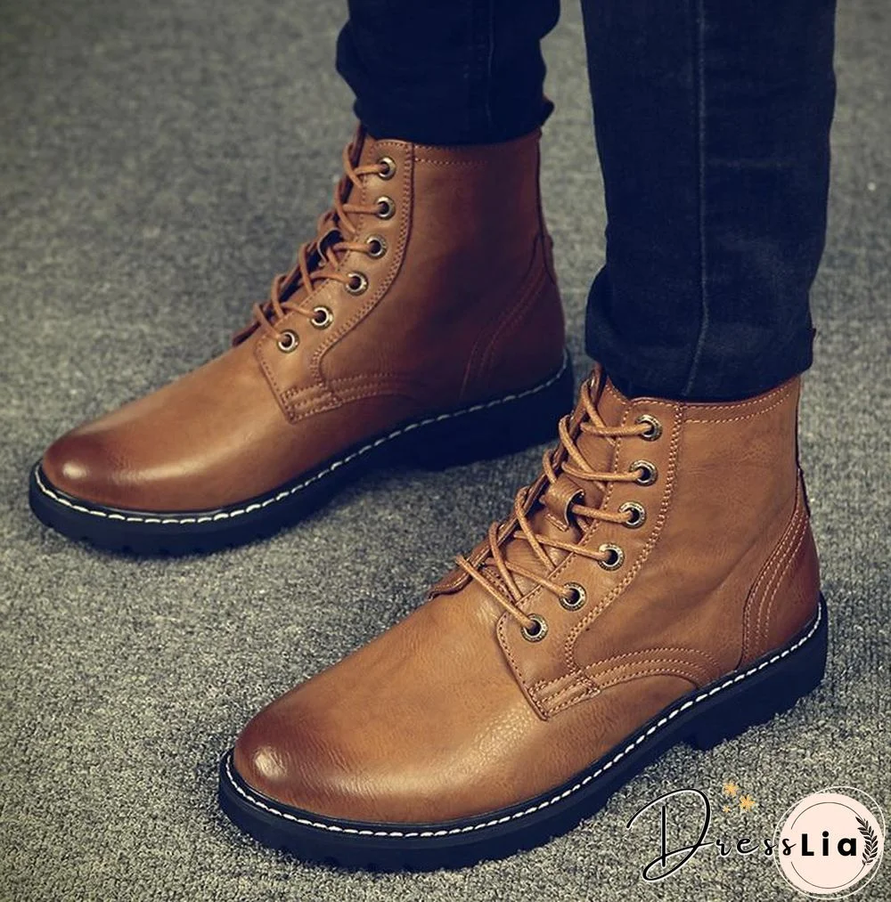 Men Genuine Leather Winter Snow Fashion Boots Pointed Toe Mid-Calf Boots For Men Ankle Non-slip Shoes