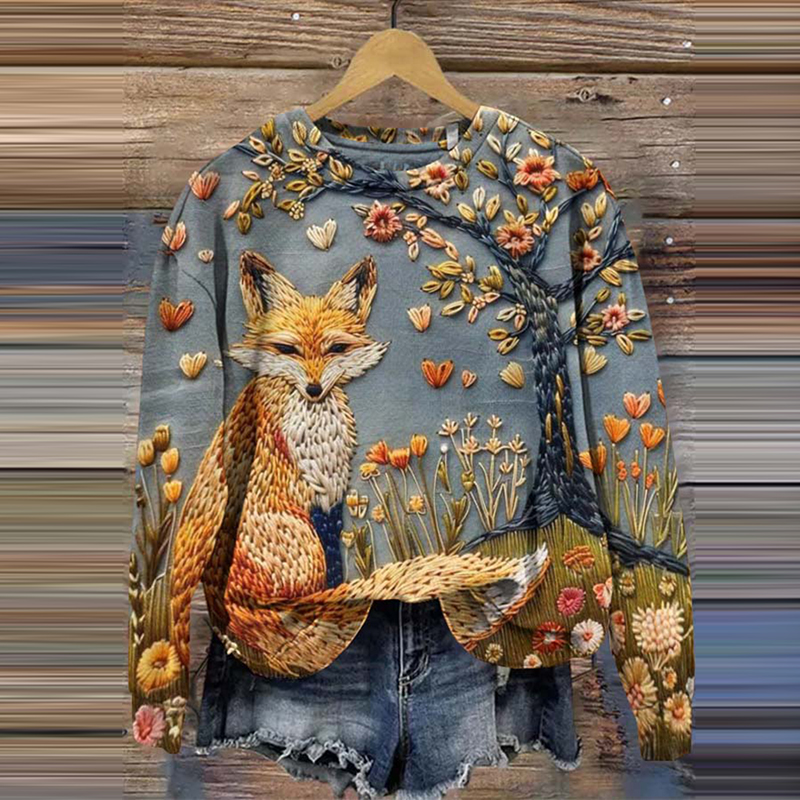 Vintage Cute Fox Floral Art Sweatshirt artswardrobe
