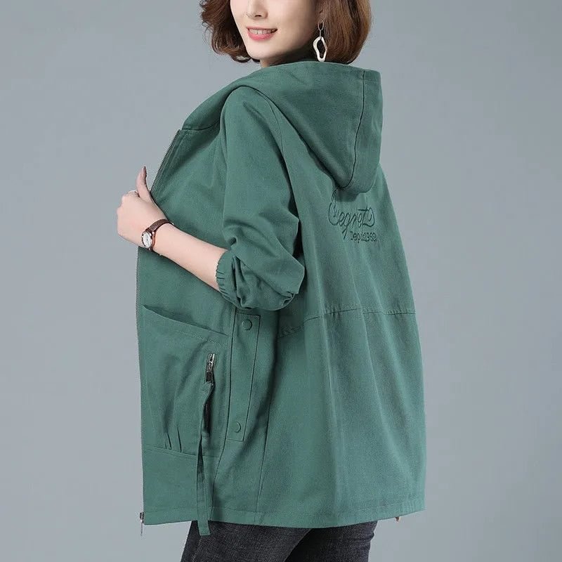Windbreaker Female New Spring Autumn Jacket Loose Plus Size 4XL Women Hooded Outerwear Casual Tops Coats Women's Clothing AH693