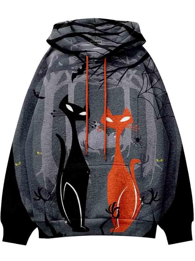 Men's Halloween Cat Print Hoodie