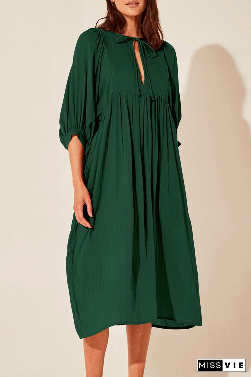 Casual Daily Solid Fold O Neck Pleated Dresses
