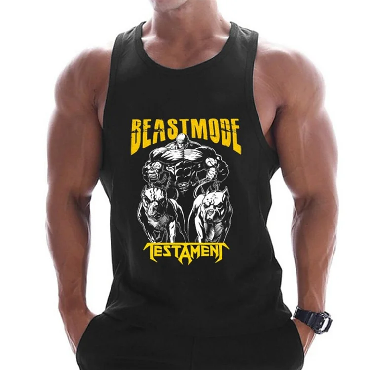 Printed Tank Tops Men Bodybuilding Sleeveless Shirt Cotton Gym Fitness Workout Clothes Stringer Singlet at Hiphopee