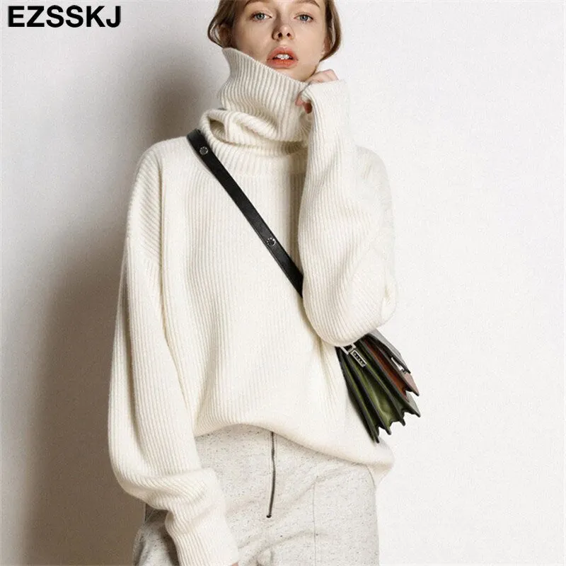 EZSSKJ Soft oversized Cashmere Sweaters Women 2021 puff sleeve Winter sweater Pullovers Loose Female  Warm Basic sweater Jumper