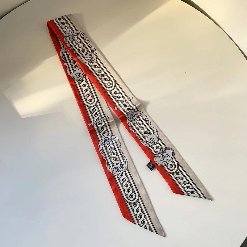 Women’s Minimalist Classic Style Color Block Satin Printing Silk Scarf