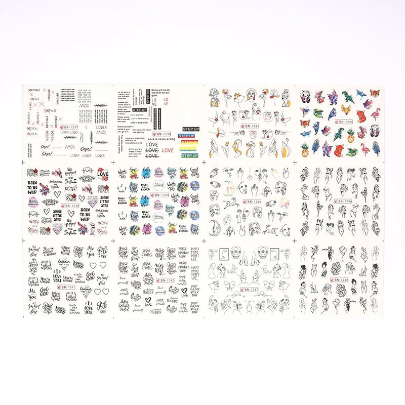 12Pcs Leaves Flowers Design Water Decals Stickers For for Nails Inscriptions Nail Art Decoration Tips-Nail Inspo