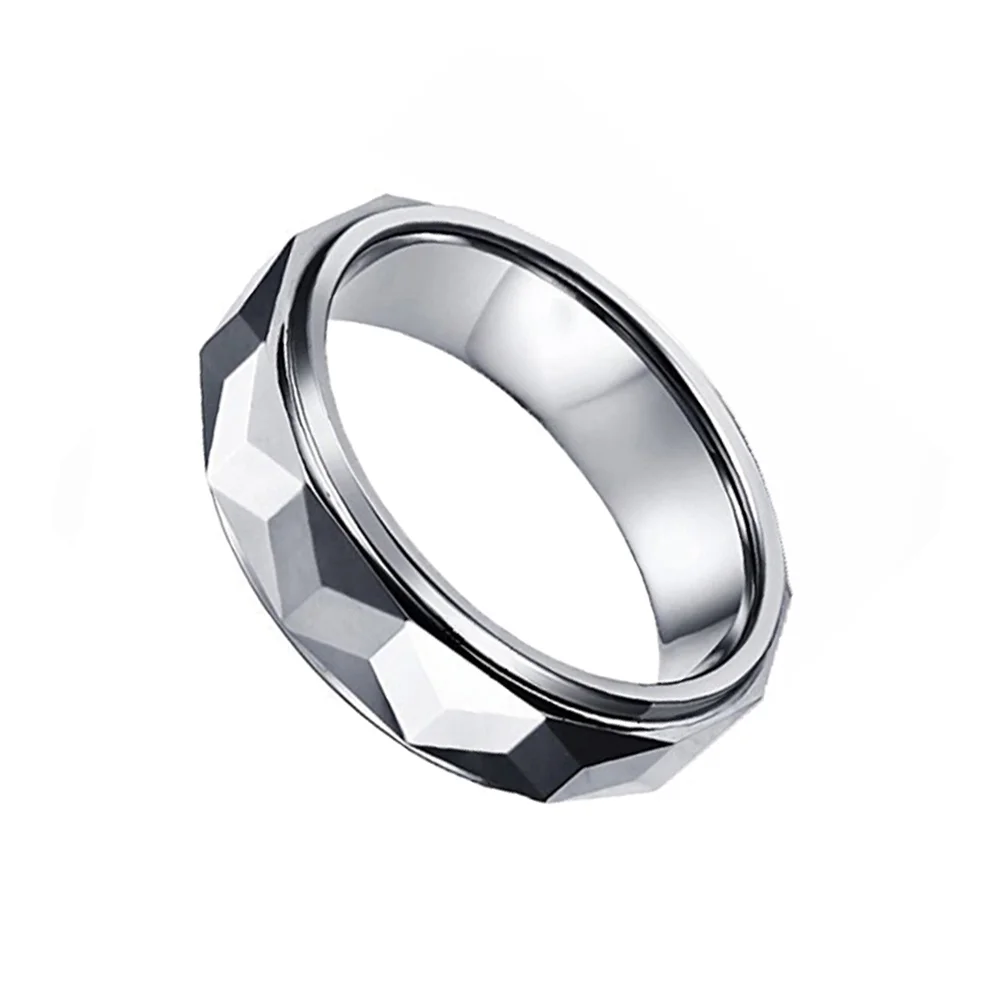 6MM 8MM Silver Multi Faceted Tungsten Couples Wedding Bands