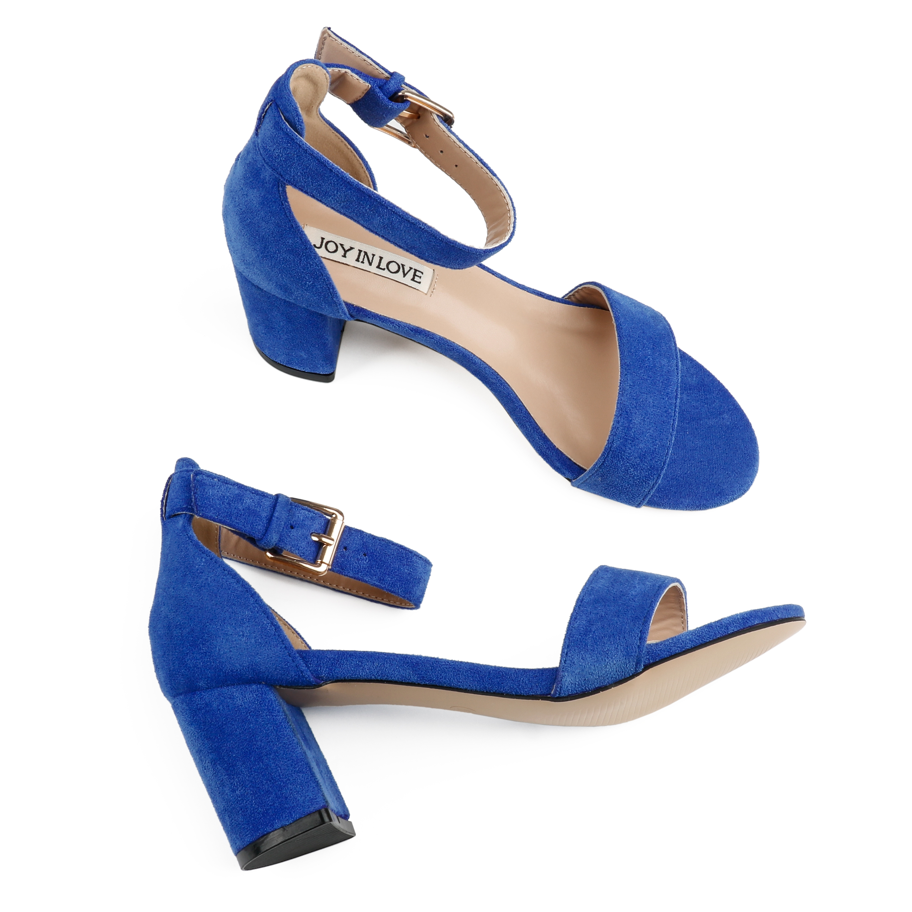 3.54"  Women's Ankle Strap Pumps Block Heel Open Toe Suede Sandals Summer Shoes-MERUMOTE