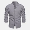2023 Fashion Solid Color Stand Collar Casual Long Sleeve Cotton and Linen Shirt
