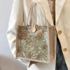 Floral Painting Linen Tote Lunch Gift Handbag