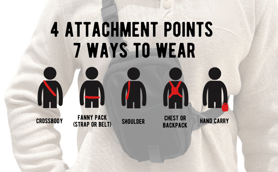 Magnetic Crossbody 4 attachment points 7 ways to wear