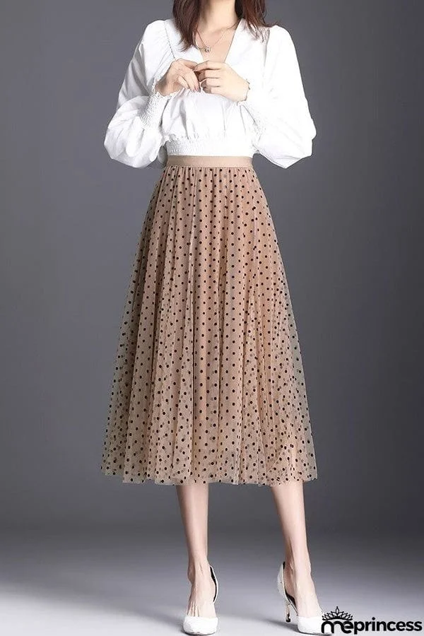 Polka dot high waist gauze skirt princess dress