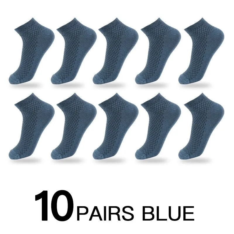 10 Pairs/Lot Men Bamboo Fiber Socks High Quality Solid Black Long Short Sock Business Casual Sports Breathable Four Seasons