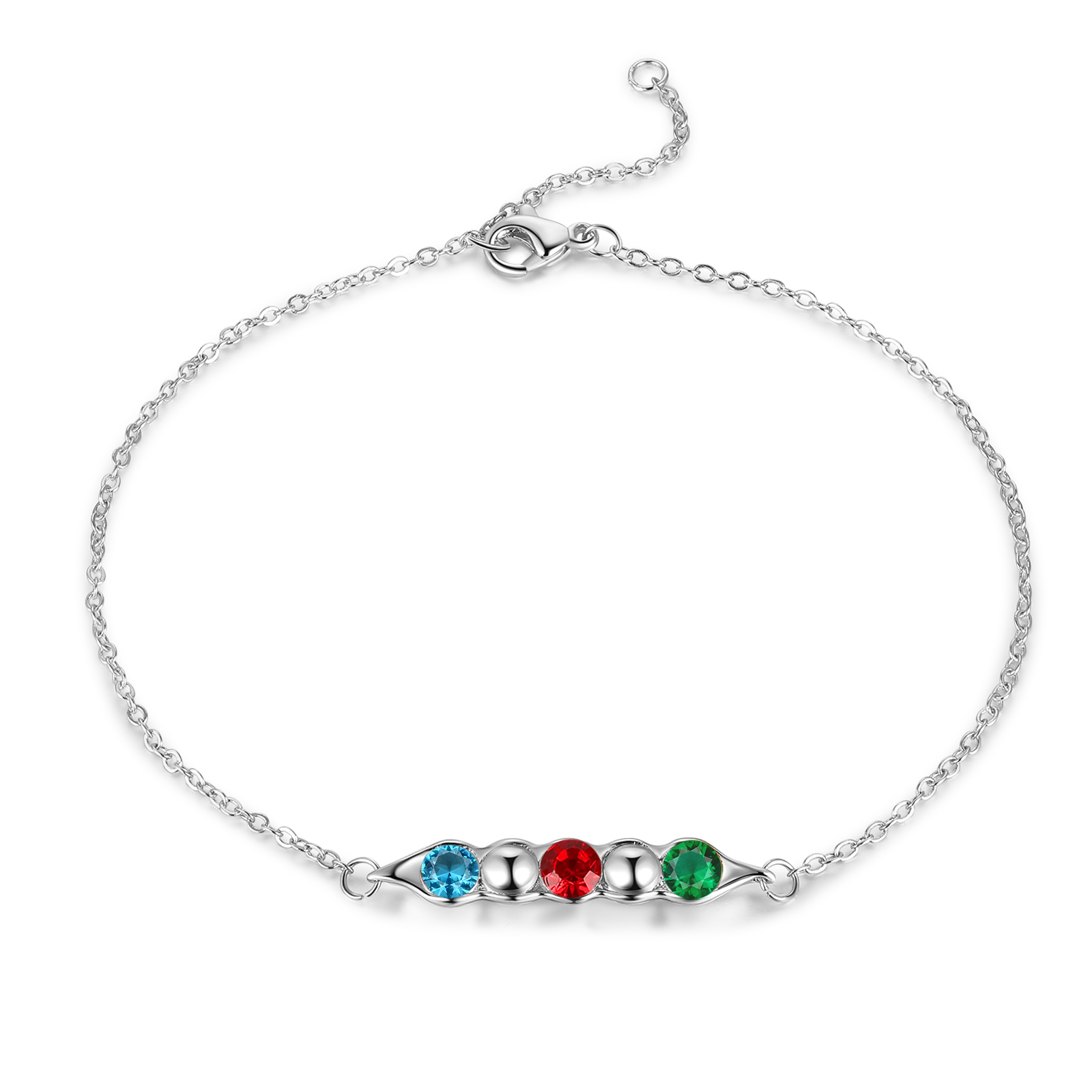 Personalized Pea in A Pod Bracelet with 3 Birthstones Family Bracelet